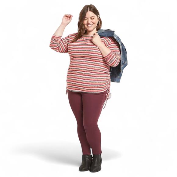 Lane Bryant Women's Boatneck Tee With Side Drawstring 26/28 Gray Pink Stripe - Picture 13 of 13